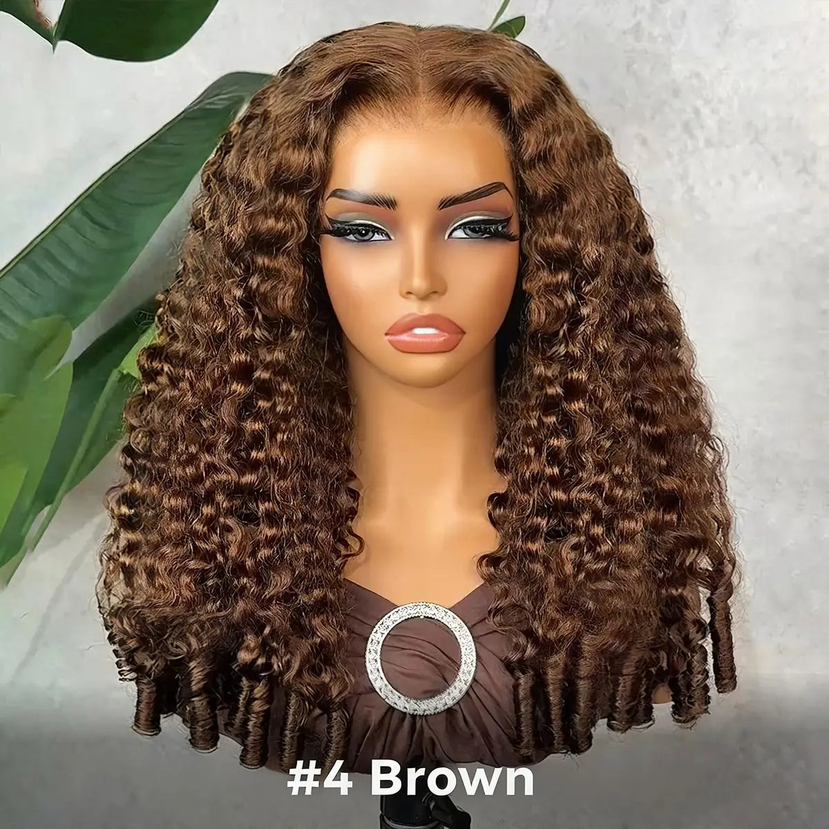OQ Hair 13x6 HD Lace Frontal Wig Burmese Curly Water Wave Human Hair Wig #4 Brown Glueless 220% Density Pre Plucked