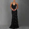 Women's Sequin V-Neck Backless Maxi Dress High Waist Evening Gown