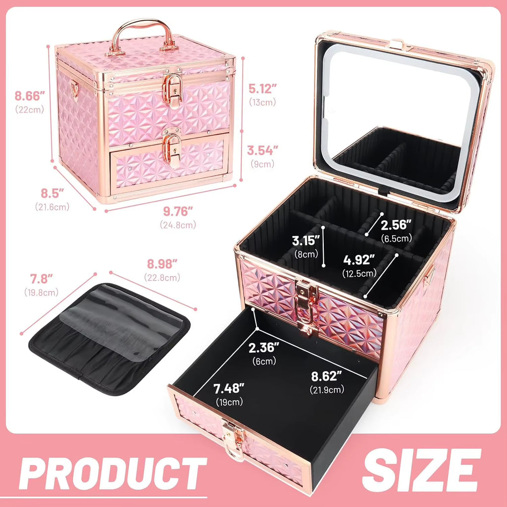 Professional Makeup Train Case with Mirror & Adjustable Dividers
