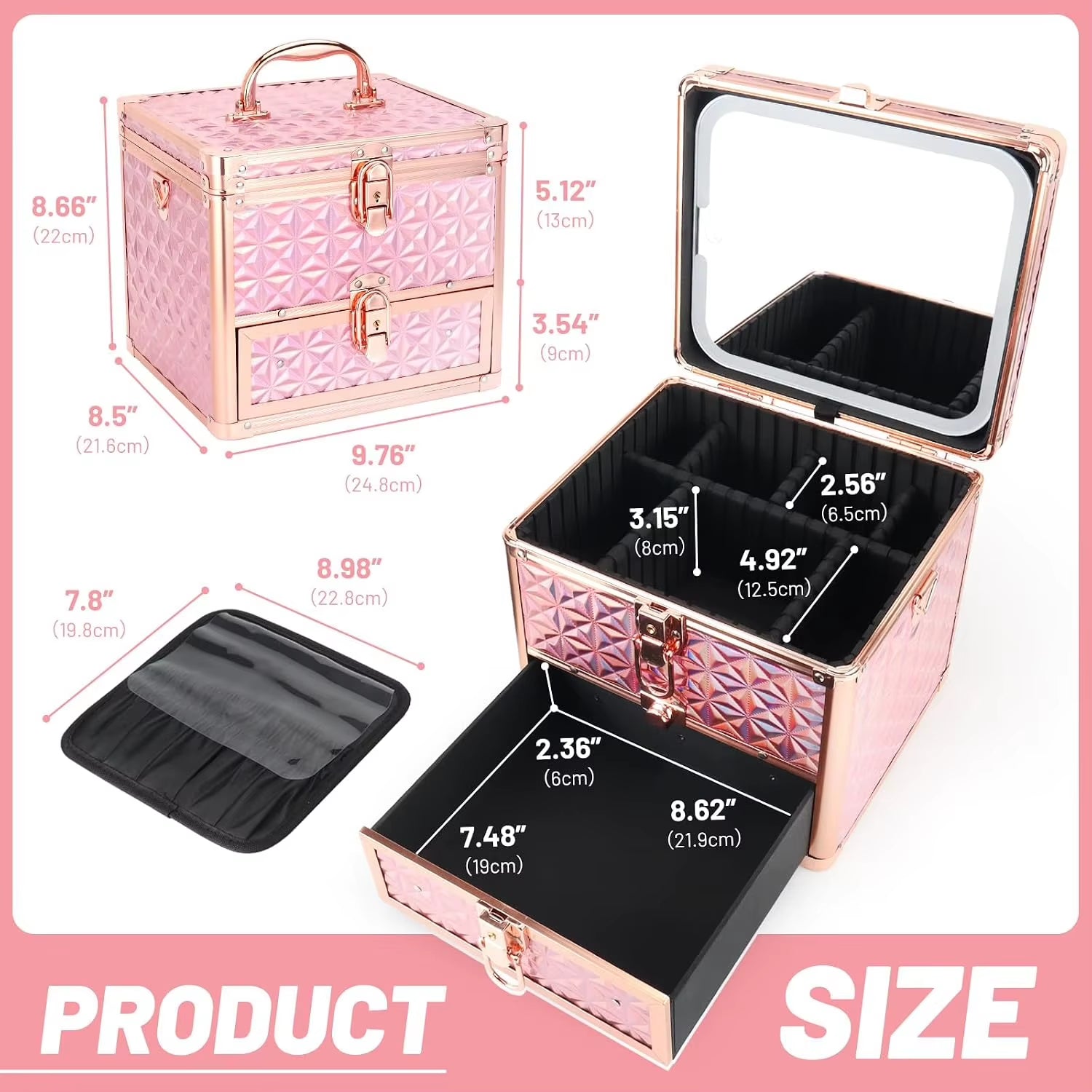 Professional Makeup Train Case with Mirror & Adjustable Dividers
