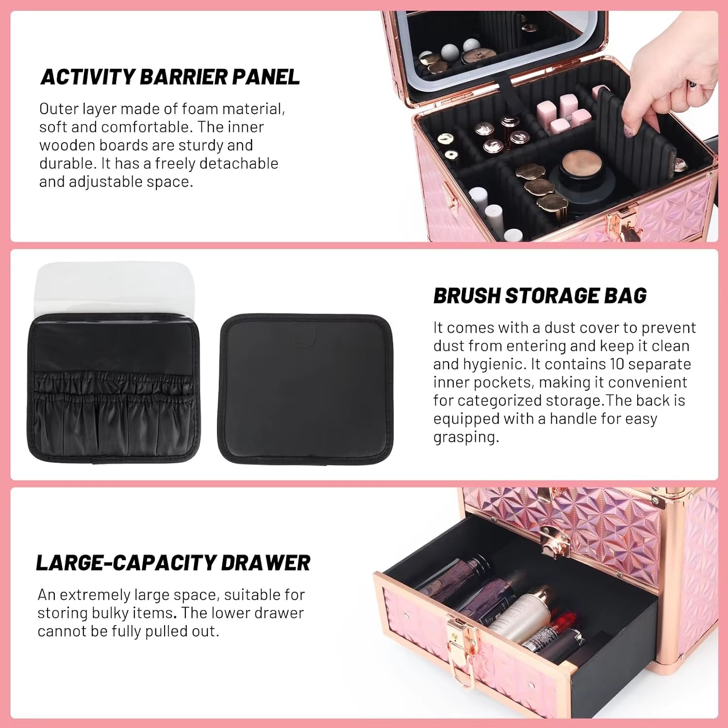 Professional Makeup Train Case with Mirror & Adjustable Dividers