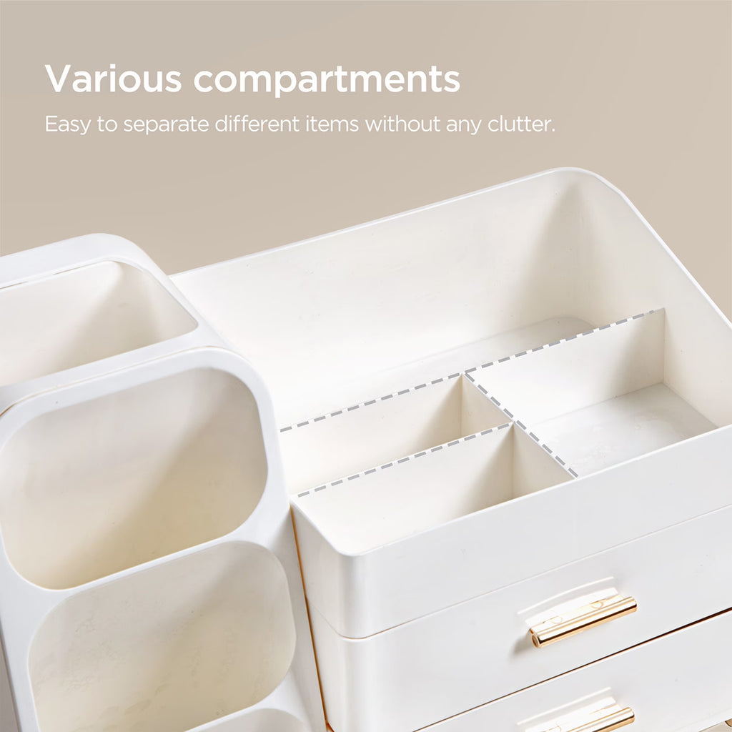 Large Makeup Organizer with Brush Holder White Vanity Storage Case
