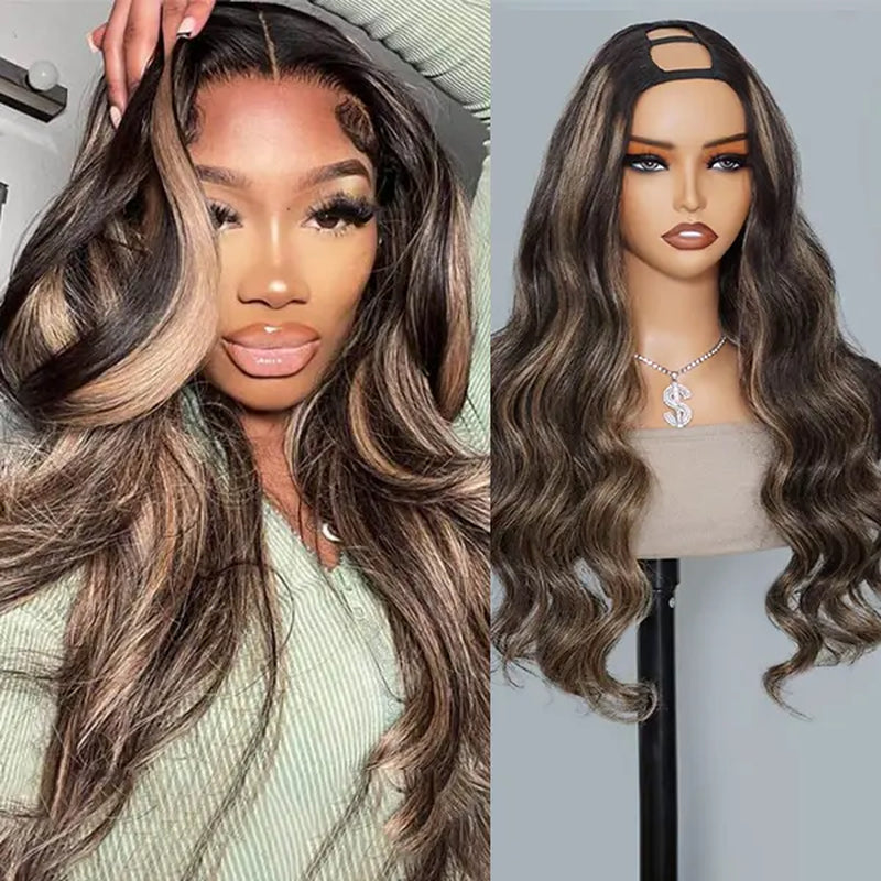 Tinashe Hair Layered U Part Wig Loose Body Wave Human Hair Wig with Highlights Glueless 180% 250% Density