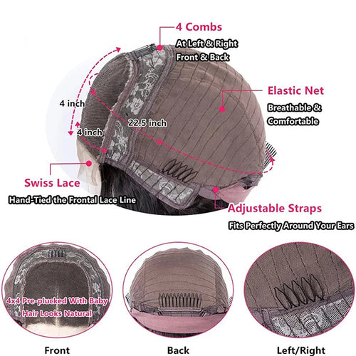 13x4 HD Transparent Lace Front Human Hair Wig Pre-Plucked Glueless
