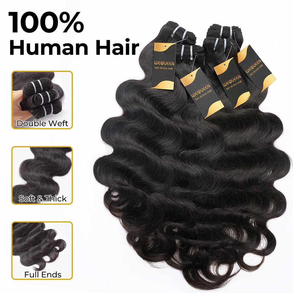 [Wequeen] Budget Friendly 10A Grade 12"-30" Brazilian Virgin 100% Human Hair Body Wave Burmese Curly Straight Deep Wavy Quick Weave Sew In/Glue in Viral Hair Bundles Real Hair Extensions
