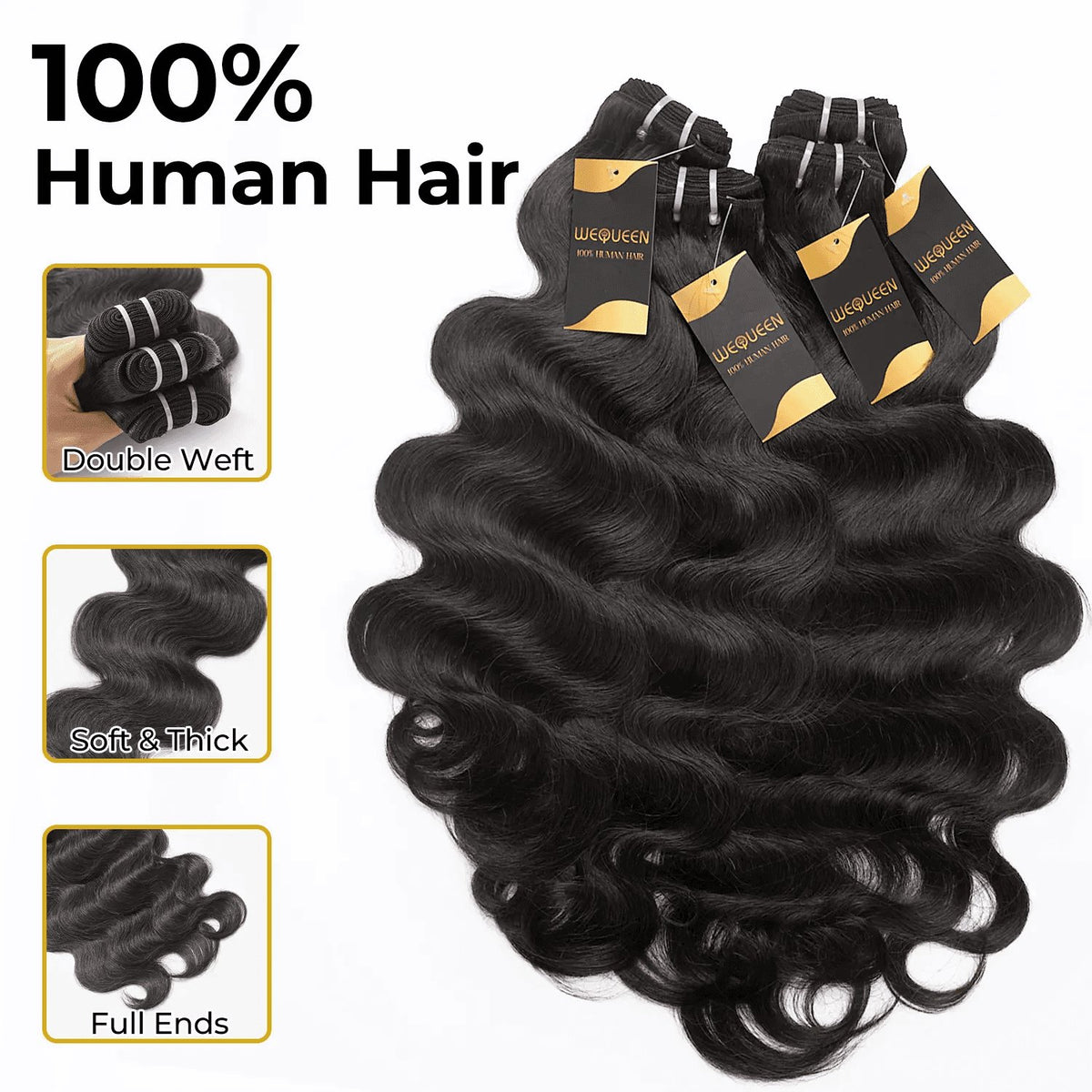 [Wequeen] Budget Friendly 10A Grade 12"-30" Brazilian Virgin 100% Human Hair Body Wave Burmese Curly Straight Deep Wavy Quick Weave Sew In/Glue in Viral Hair Bundles Real Hair Extensions