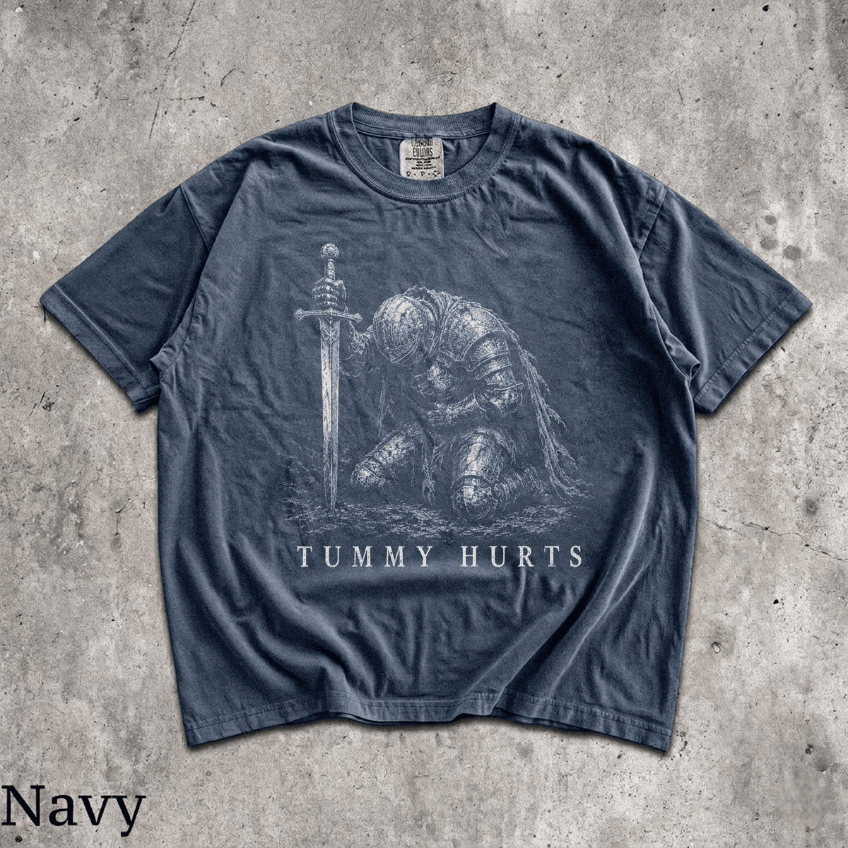 Tummy Hurts Knight Shirt Funny Dark Fantasy Graphic Meme T-Shirt