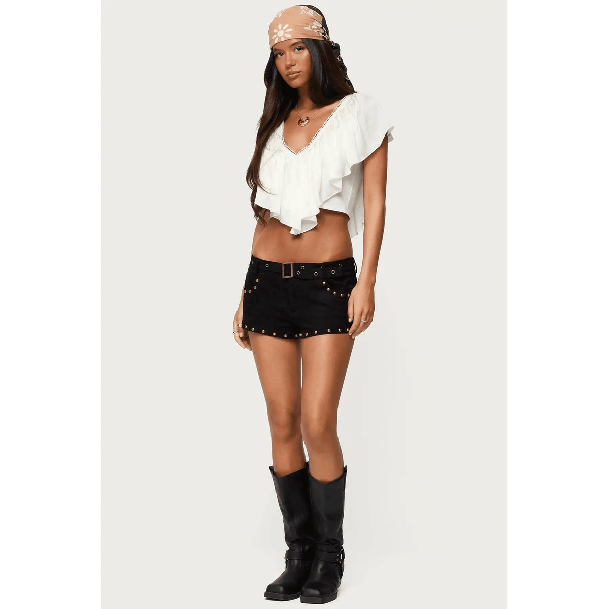 Deena Ruffled V Neck Top