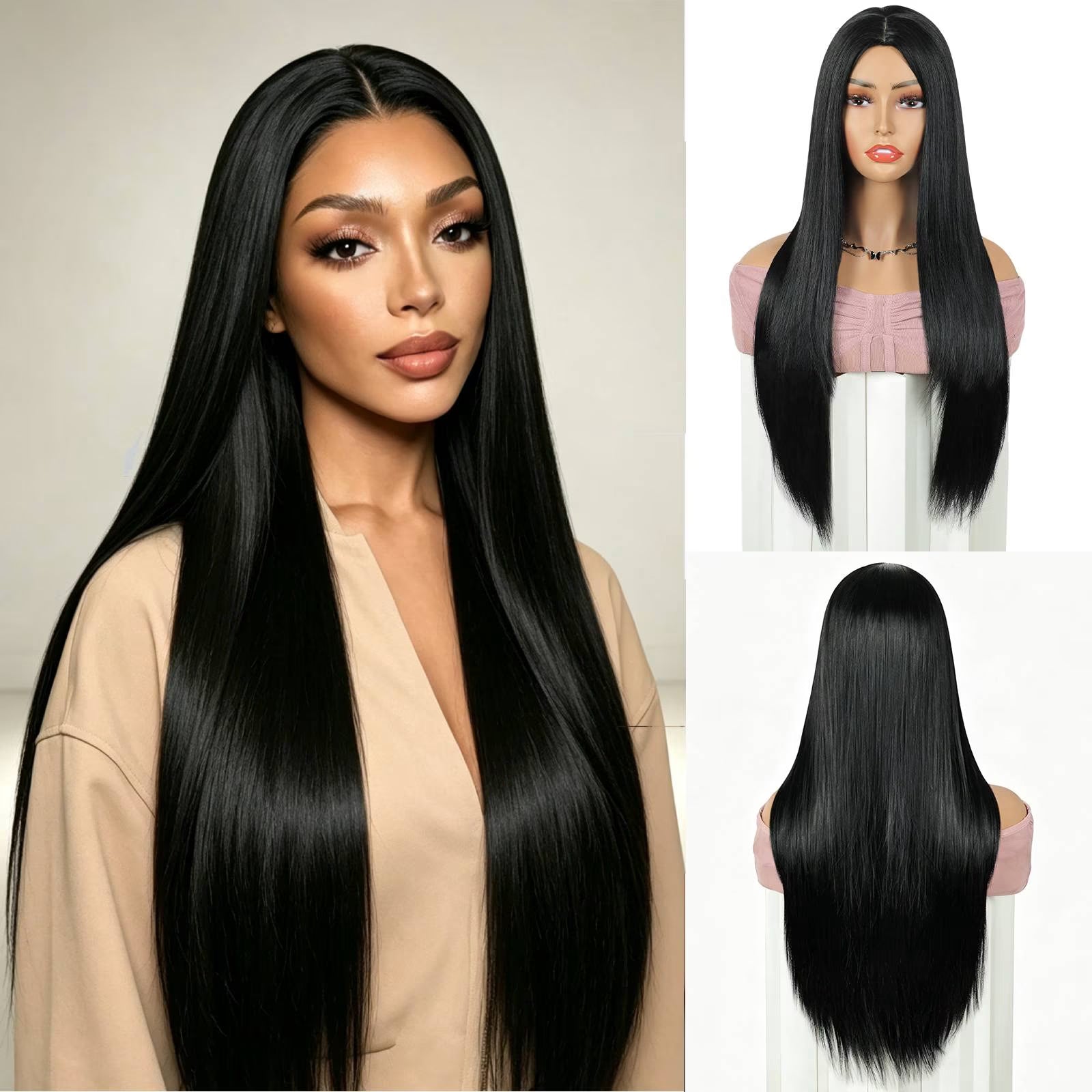 24-Inch Glueless Straight Synthetic Wig Heat-Resistant Pre-Plucked