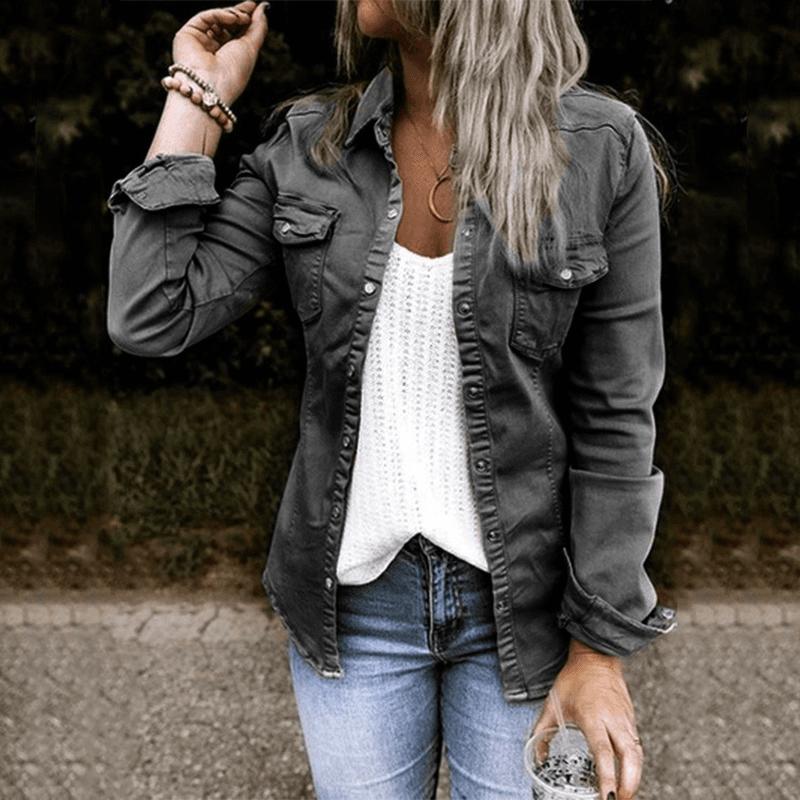 Mid-Length Ripped Denim Shirt Jacket