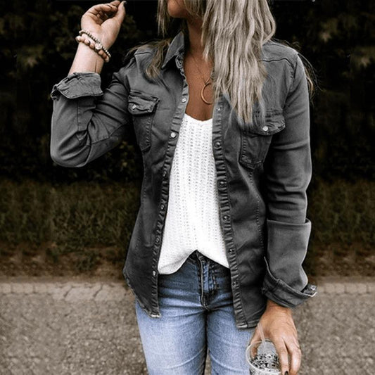 Mid-Length Ripped Denim Shirt Jacket