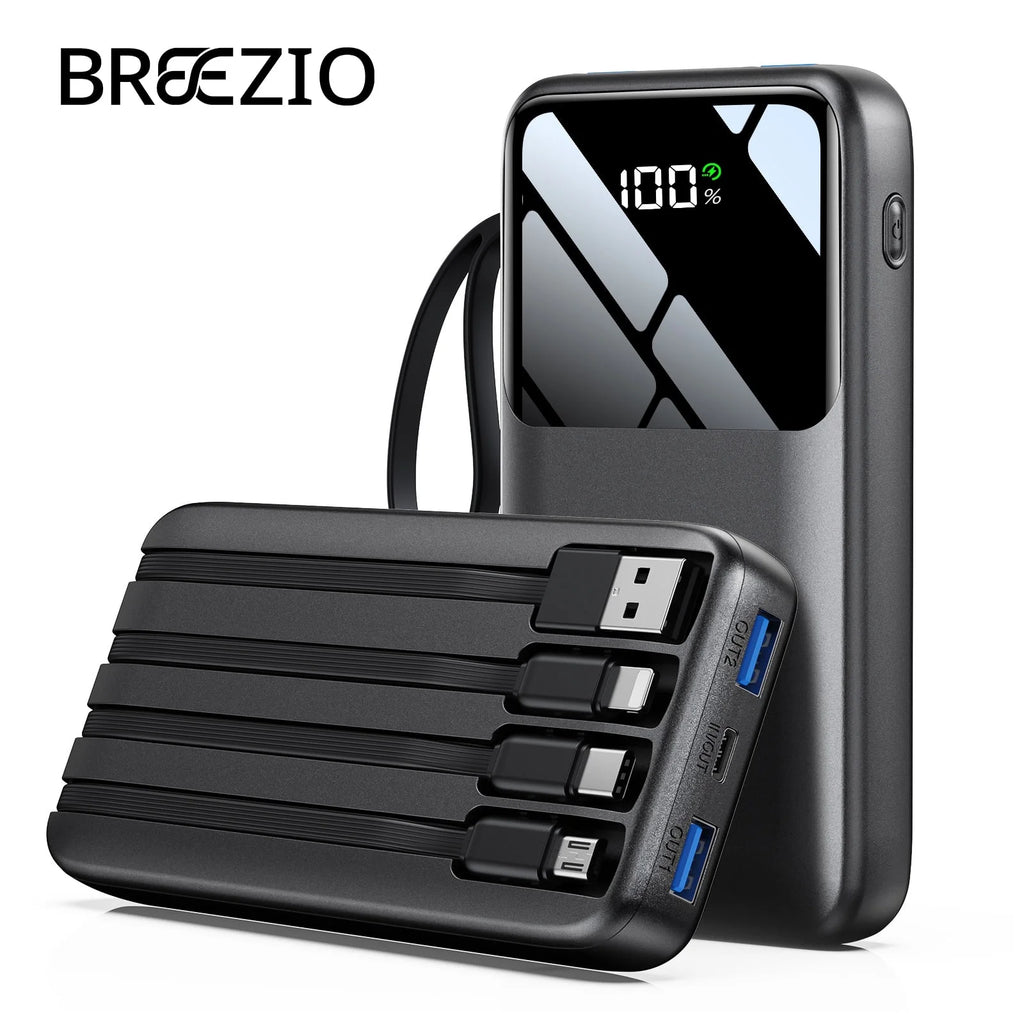 15,000mAh Power Bank 22.5W Fast Charging Built-In Cable LED Display