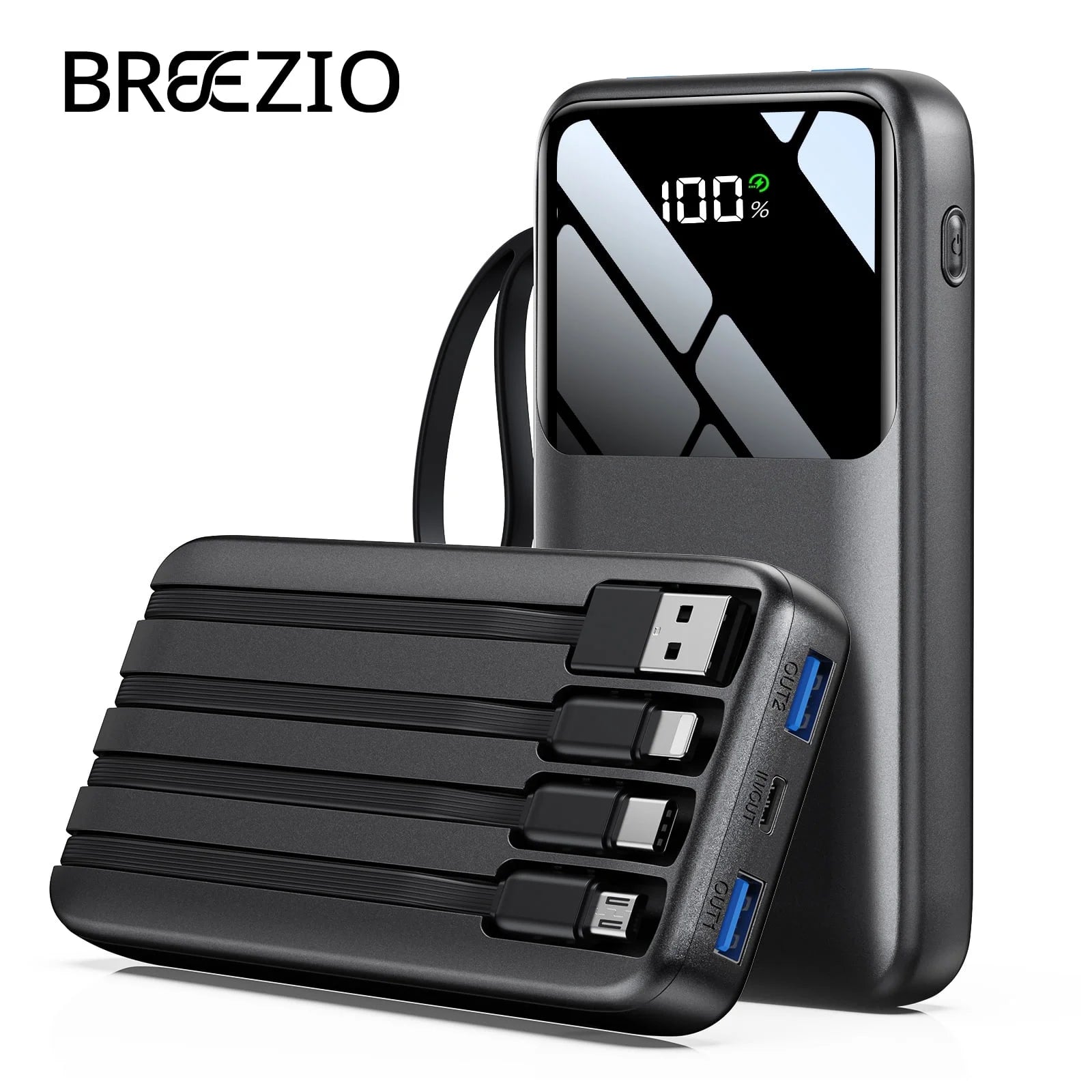 15,000mAh Power Bank 22.5W Fast Charging Built-In Cable LED Display