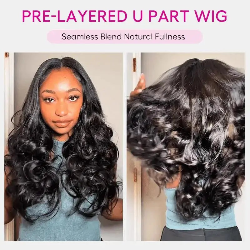 Tinashe Hair Layered U Part Wig Loose Body Wave Human Hair Wig with Highlights Glueless 180% 250% Density