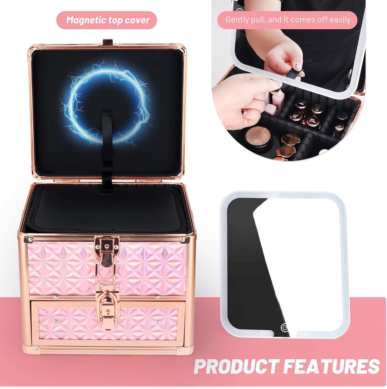 Professional Makeup Train Case with Mirror & Adjustable Dividers