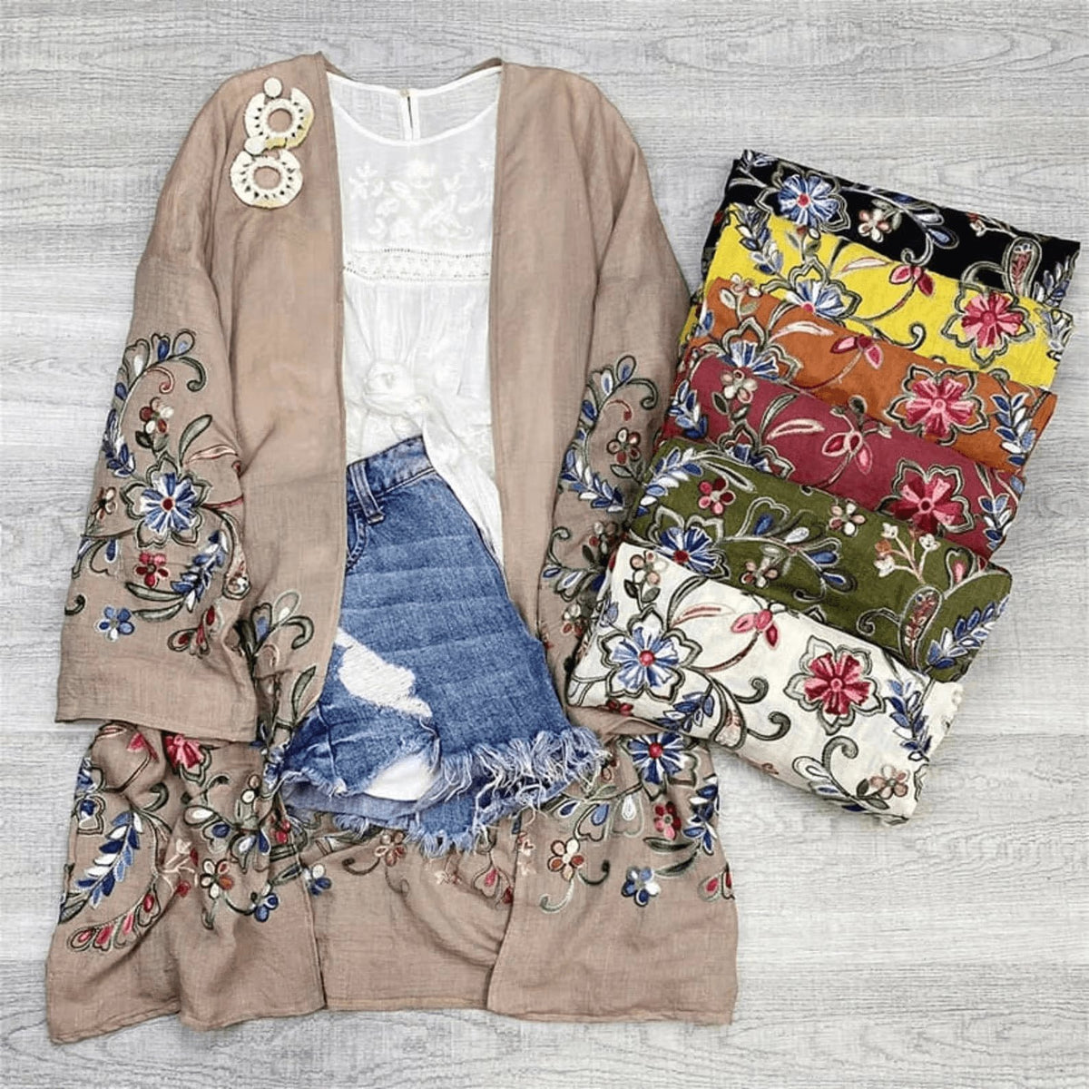 Long Sleeve Embroidered Bohemian Kimono