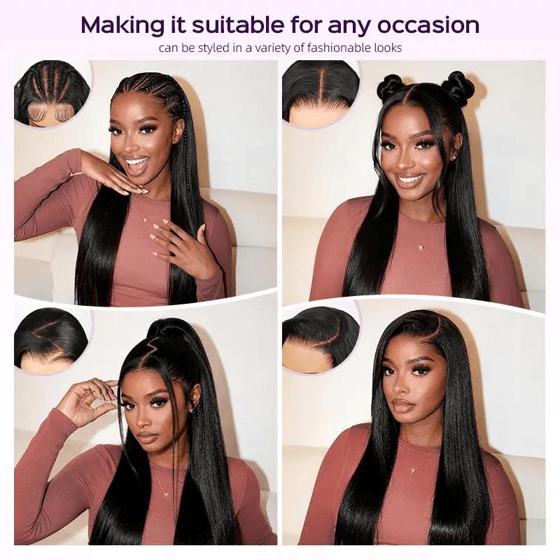ISEE Hair 13x6 HD Lace Frontal Wig Glueless Human Hair Wig 250% Density Silky Straight Pre Plucked Natural Hairline Drawstring