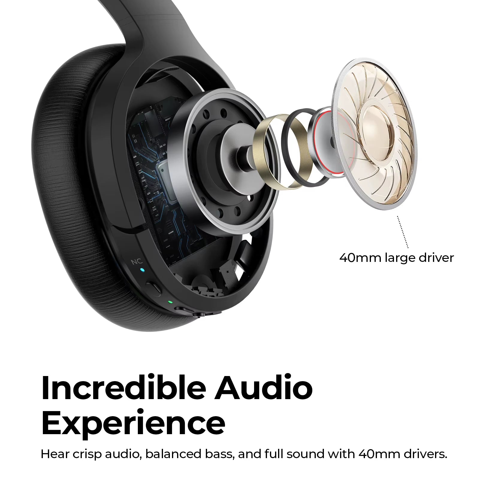 Hybrid Bluetooth 5.3 Wireless Over-Ear Headphones with Mic