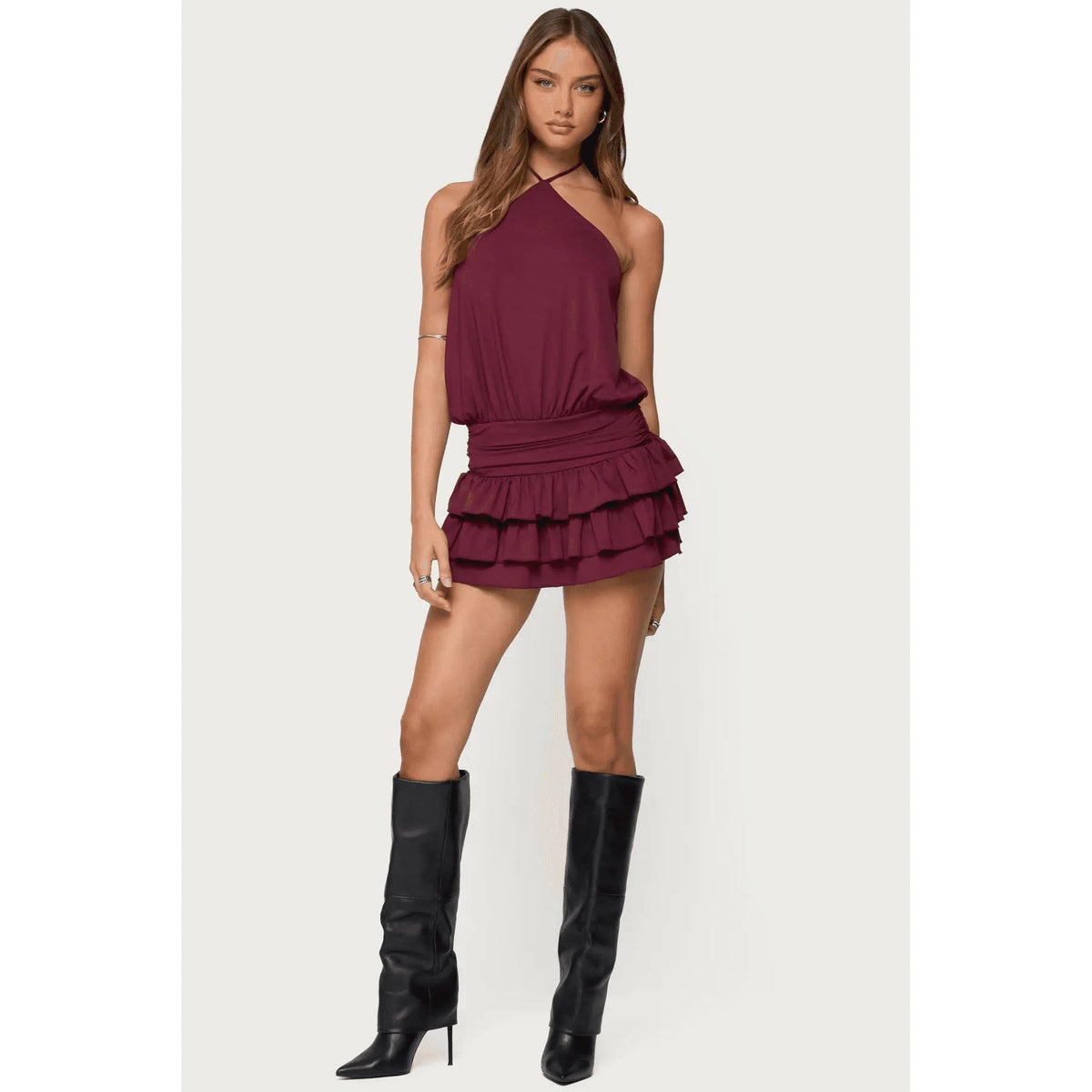 Fontella Ruffled Halter Neck Romper – Sleeveless Backless Summer Jumpsuit for Women
