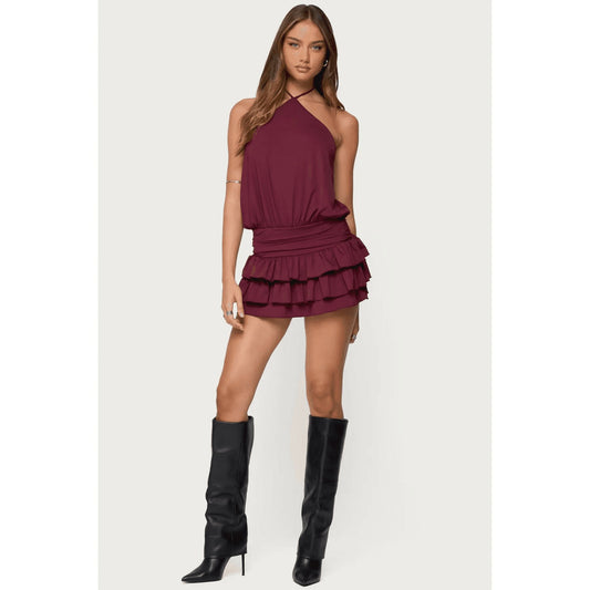Fontella Ruffled Halter Neck Romper – Sleeveless Backless Summer Jumpsuit for Women