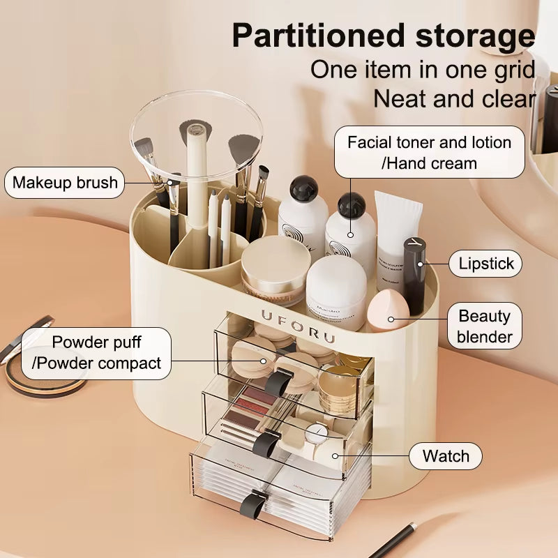 UFORU Makeup Brush Organizer with Drawers Adjustable Height Case