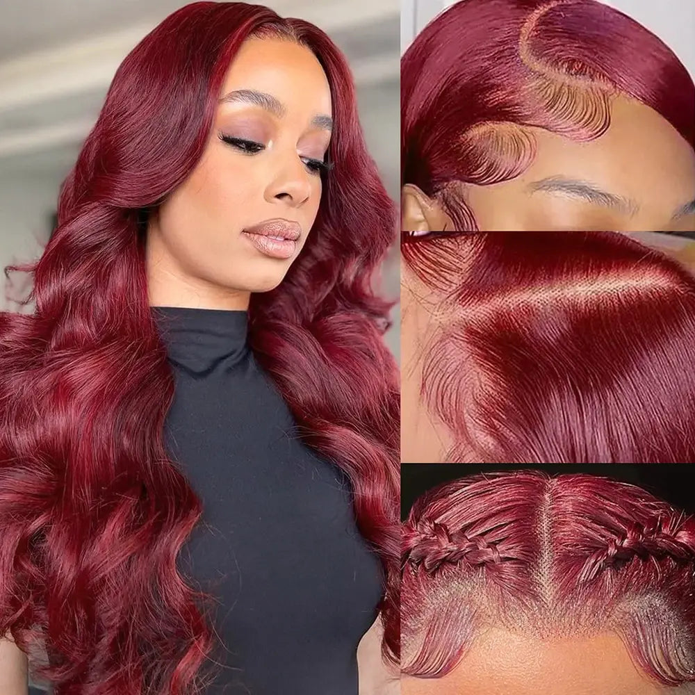 STERLY #99J Body Wave Wig 200% Density Burgundy 13X6 Full Frontal Human Hair Wigs Natural Black Front Wigs #4 Chocolate Brown Smooth Lace Wig Colored Beginner Friendly Wig Pre Plucked Pre Cut Wig #Tiktokshopsummersale