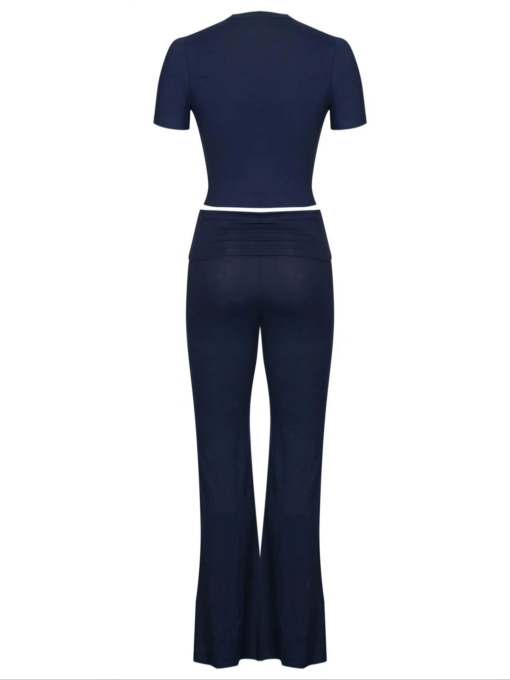 Women's Soft Lounge Set – Short Sleeve Crop Top & Flare Leg Pants Casual Loungewear Set
