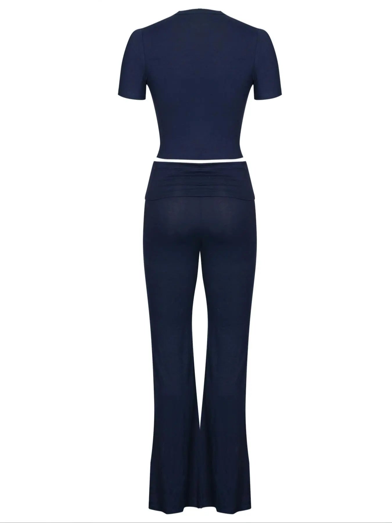 Women's Soft Lounge Set – Short Sleeve Crop Top & Flare Leg Pants Casual Loungewear Set
