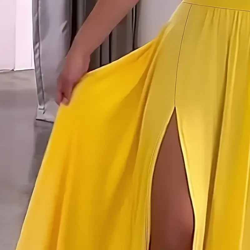 Women's Deep V-Neck Maxi Dress Sleeveless High Slit Backless Gown