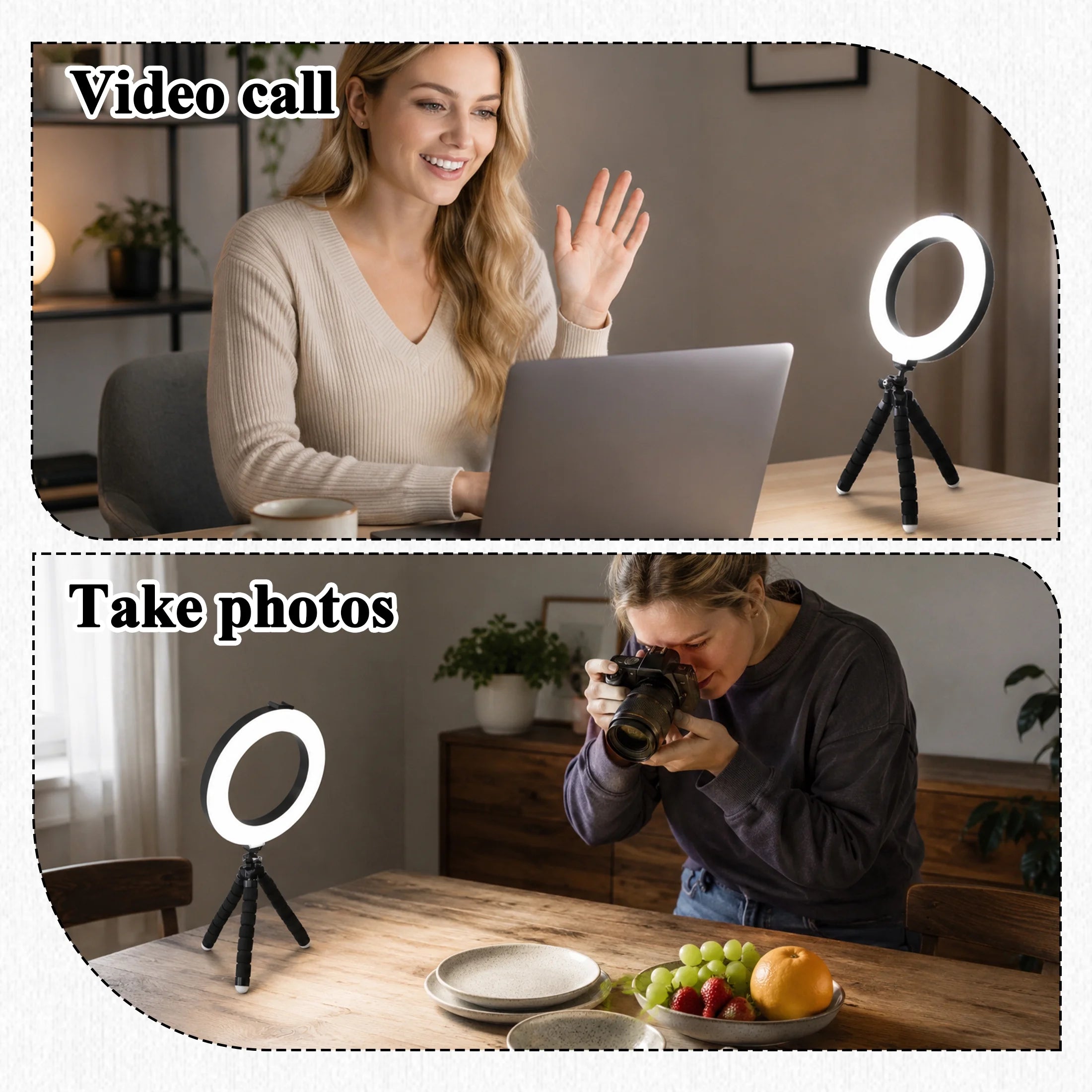 6-Inch Ring Light with Tripod 5 Color Modes for Phone & Laptop