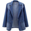 Denim Jacket Women'S Slim Fit Suit Collar Solid Color Outerwear One Button Top