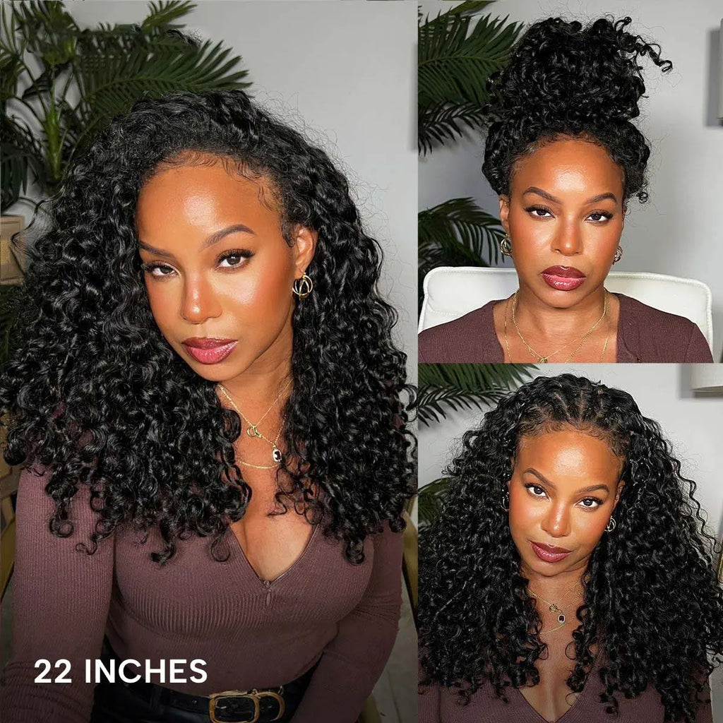 OQ Hair Burmese Curly Wear & Go Half Wig Water Wave Human Hair Wig Glueless Drawstring Invisible Hairline