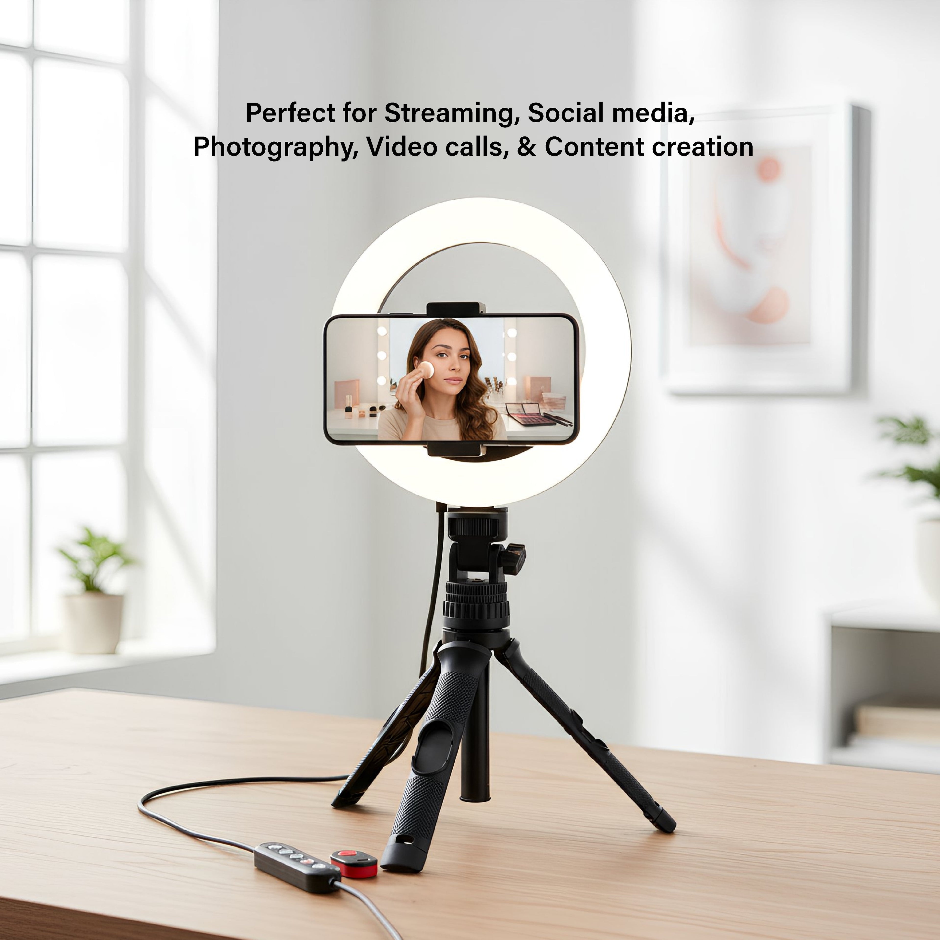 RGB LED Ring Light with Tripod Stand Phone Holder & Remote Control