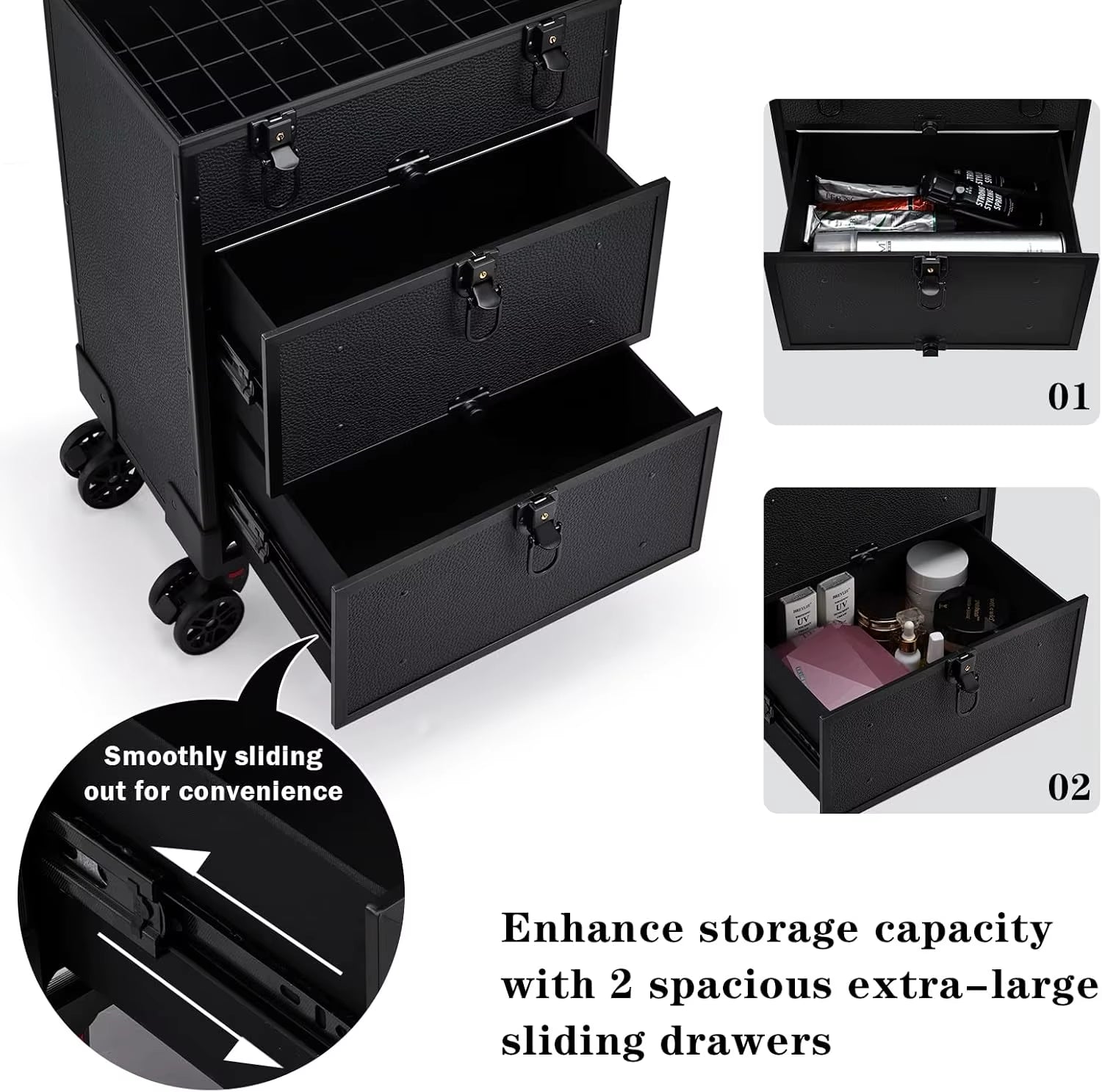 Leather Rolling Makeup Train Case with Wheels Professional Organizer