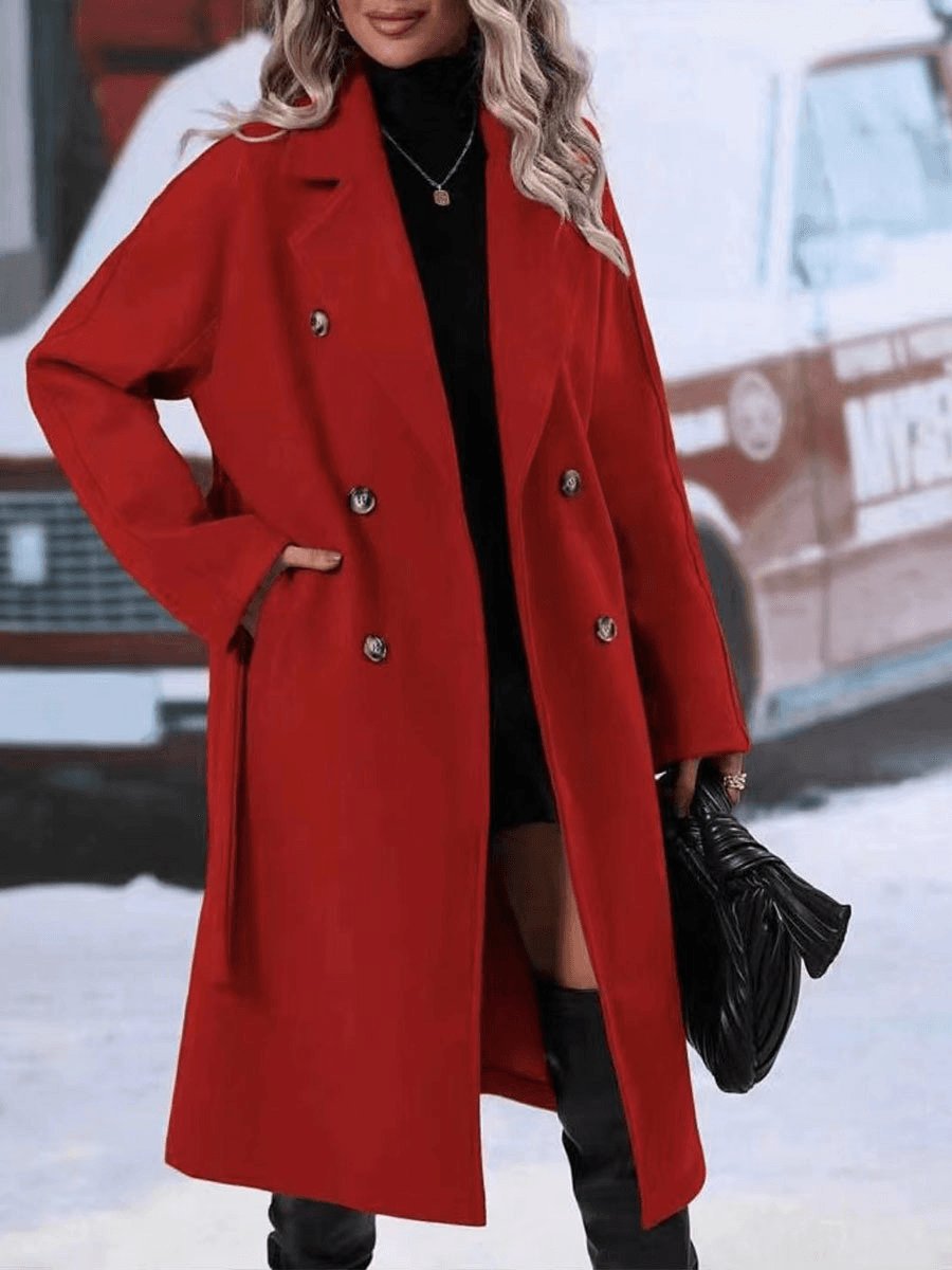 Women’s Belted Double-Breasted Lapel Winter Trench Coat