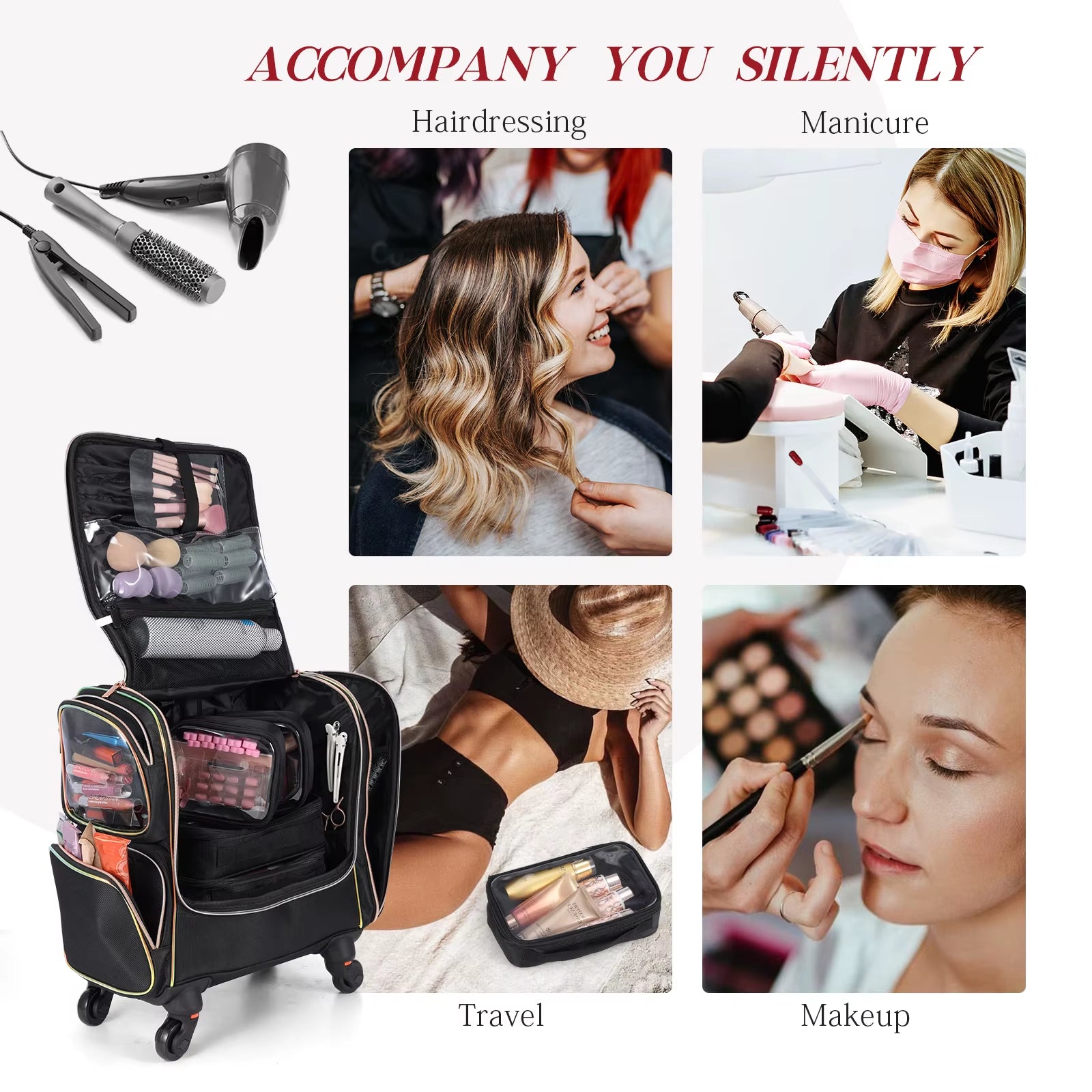 Eco-Friendly Makeup Train Case Hair Stylist Trolley Organizer Case