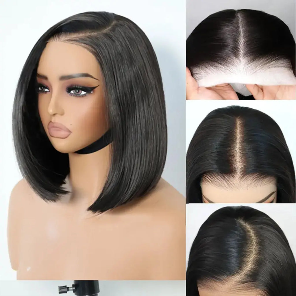 U&A Hair 9x7 Glueless Synthetic Bob Wig – Wear & Go Straight High-Density Lace Front Wig with Natural Hairline