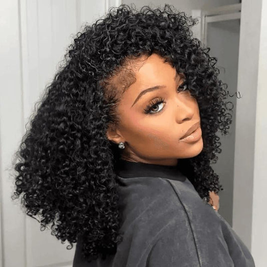 ISEE Hair 250% Density Kinky Curly Wear & Go Half Wig Glueless Human Hair Wig Invisible Hairline Drawstring No Leave Out