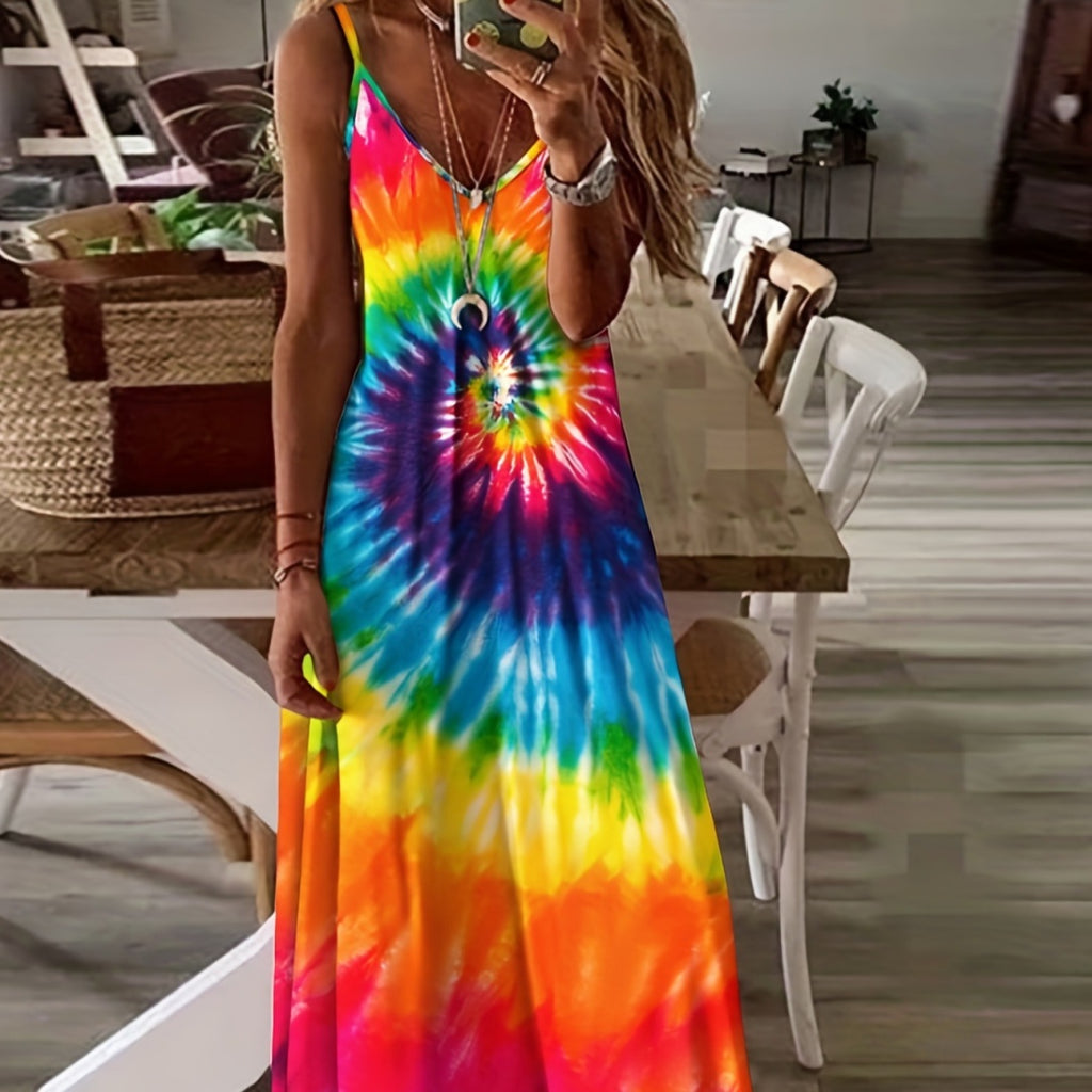 European and American Women'S Clothing Summer New Suspender Printed Maxi Dress