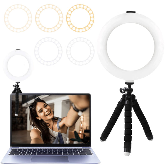 6-Inch Ring Light with Tripod 5 Color Modes for Phone & Laptop