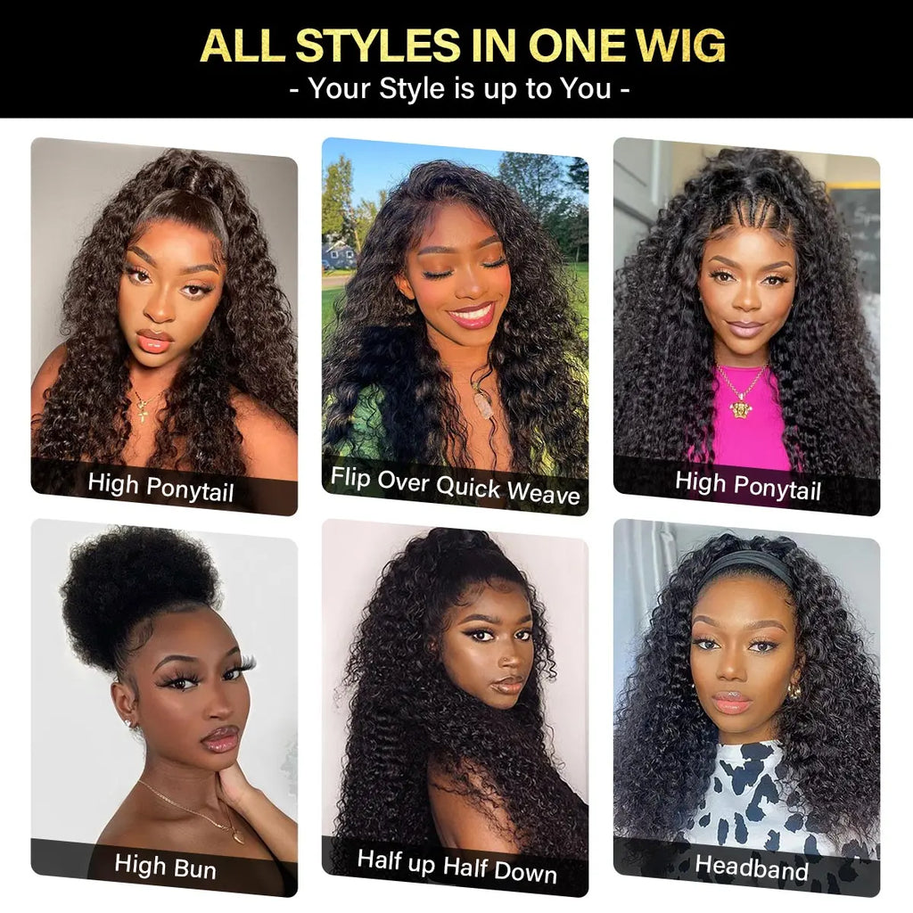OQ Hair Burmese Curly Wear & Go Half Wig Water Wave Human Hair Wig Glueless Drawstring Invisible Hairline