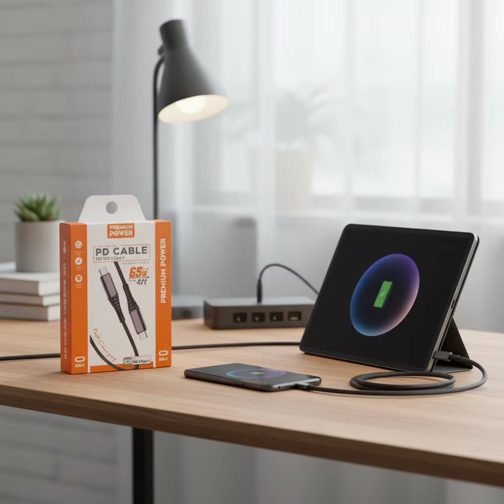 65W USB-C to USB-C Fast Charging Cable 4FT Braided Data Cable