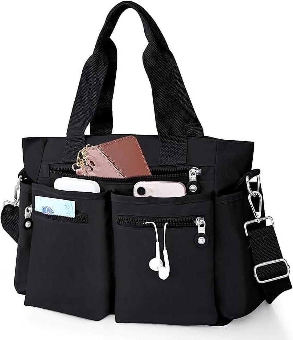Women's Large Nylon Tote Bag Multiple Pockets Crossbody Work Bag