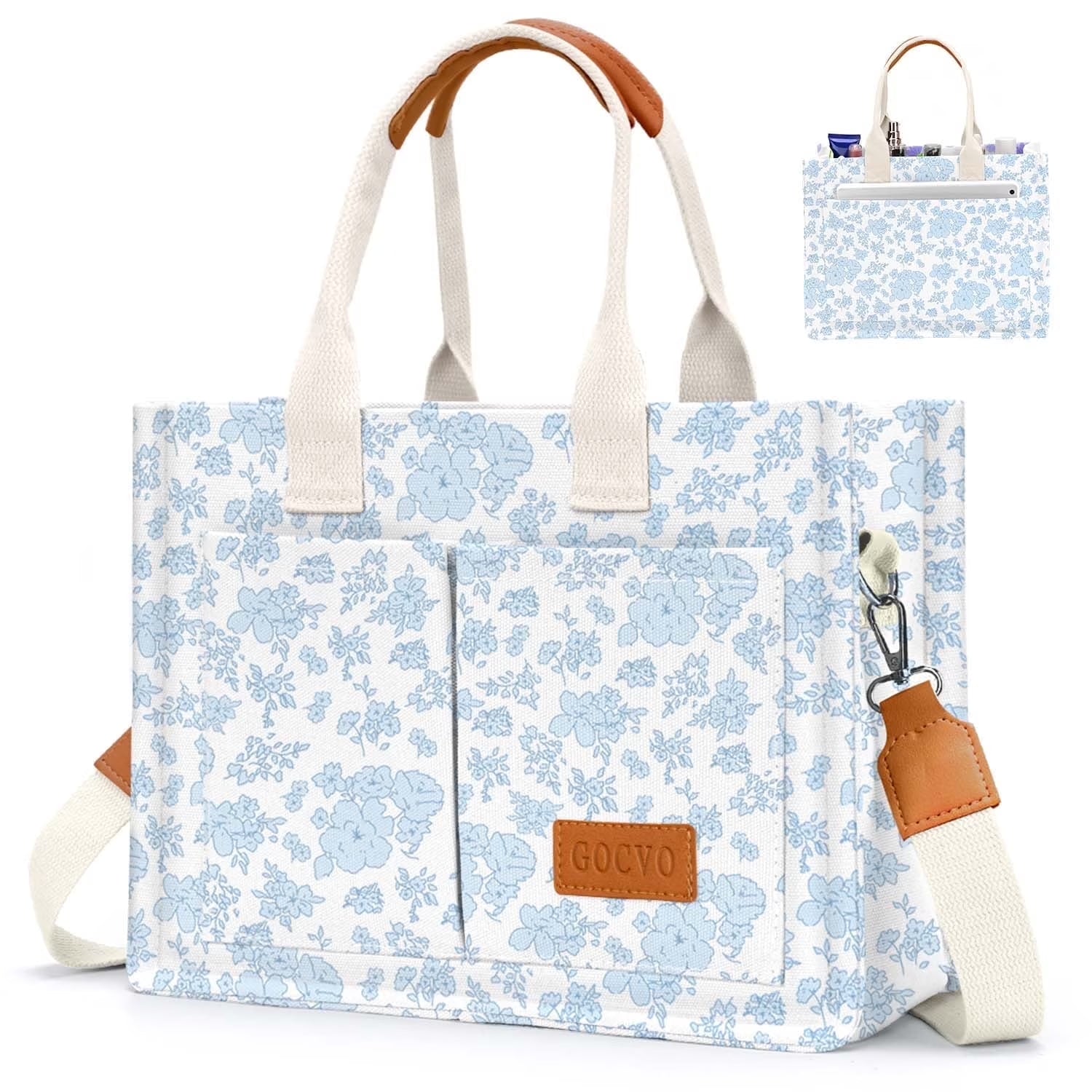 Women's Canvas Tote Bag Large Multi-Pocket Crossbody Shoulder Bag