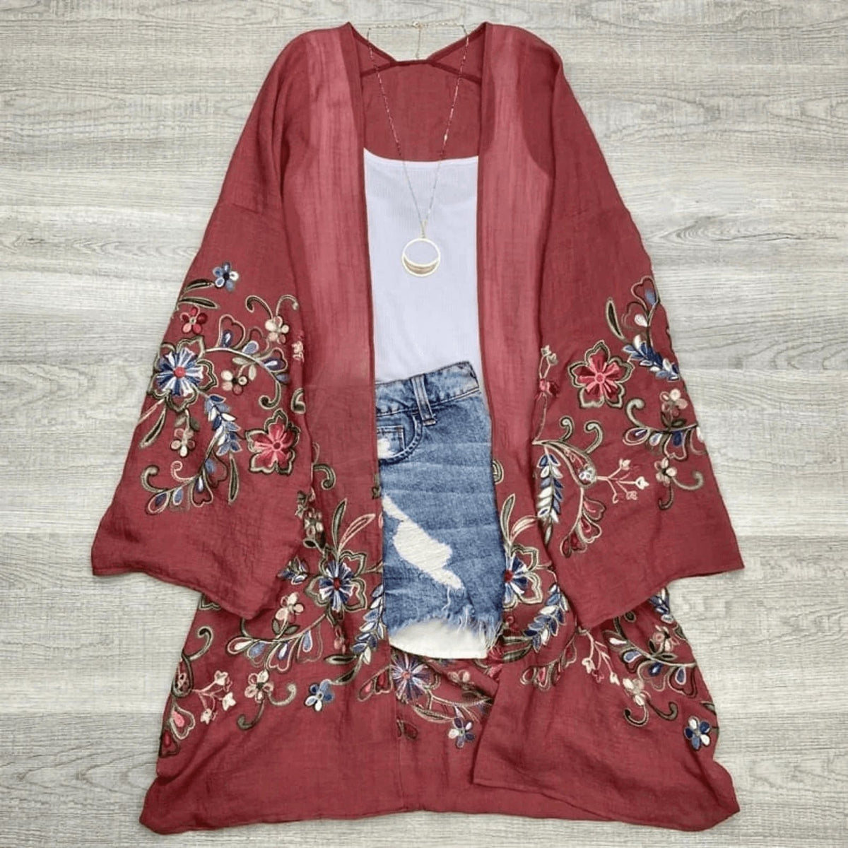 Long Sleeve Embroidered Bohemian Kimono