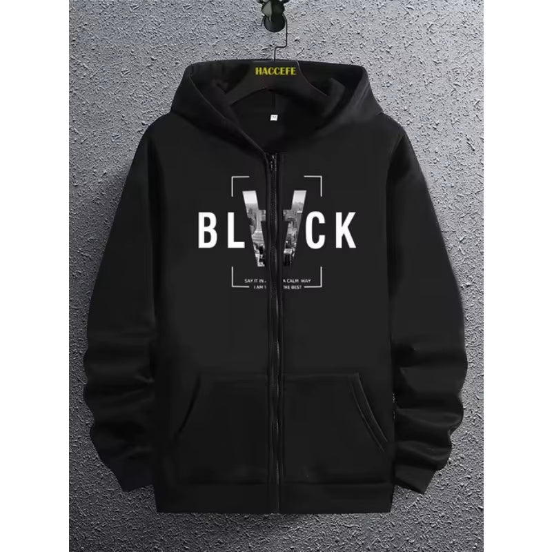 Premium Black Tech Fleece Hoodie Unisex 3D Embroidered Pullover