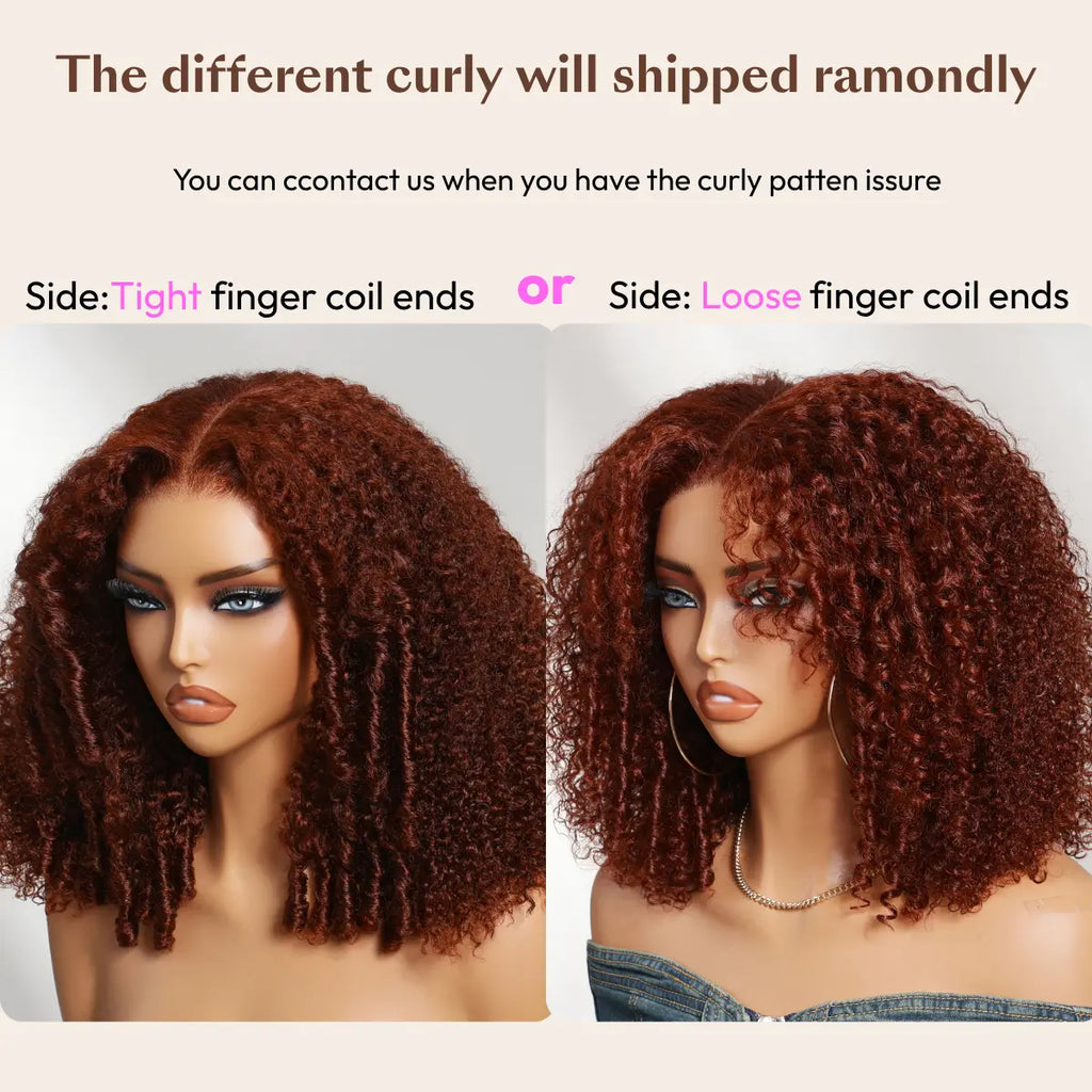 UNice 250% Density Reddish Brown Afro Kinky Curly Human Hair Wig 7x5 HD Lace Closure Glueless Wig Pre Plucked Natural Hairline