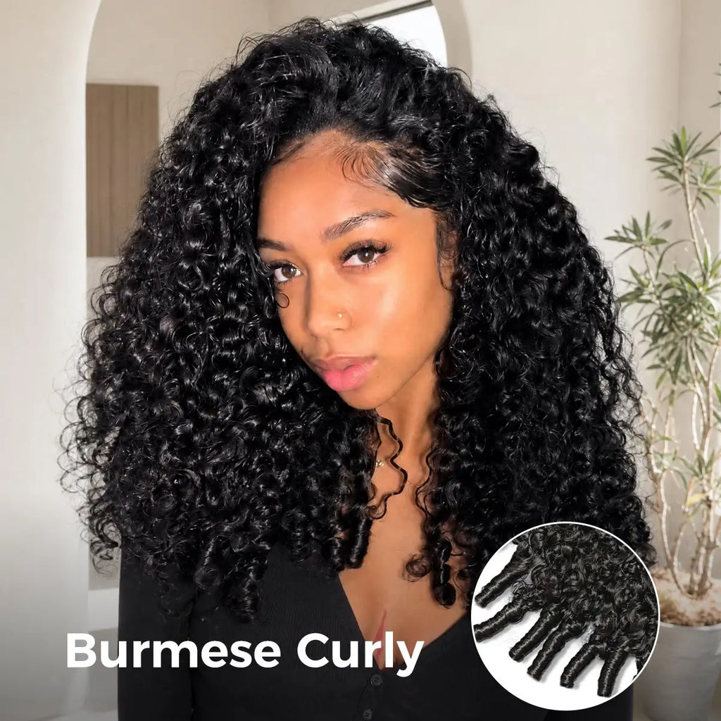 OQ Hair Burmese Curly Wear & Go Half Wig Water Wave Human Hair Wig Glueless Drawstring Invisible Hairline