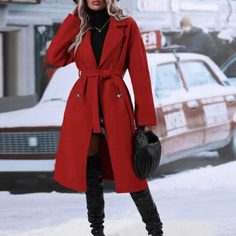 Women’s Belted Double-Breasted Lapel Winter Trench Coat