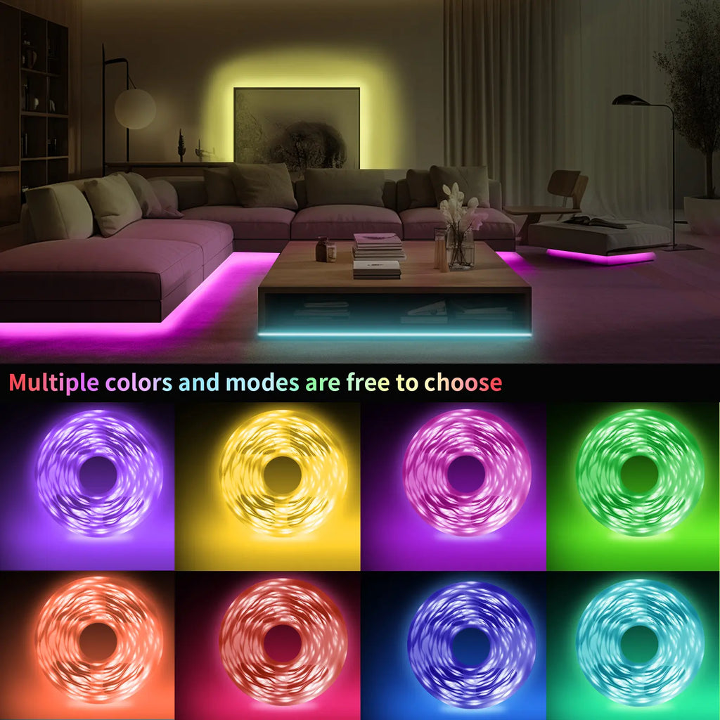 RGB LED Strip Lights with App & Remote – Bluetooth Music Sync, Timer, 50FT/100FT/200FT for Bedroom & Home Decor